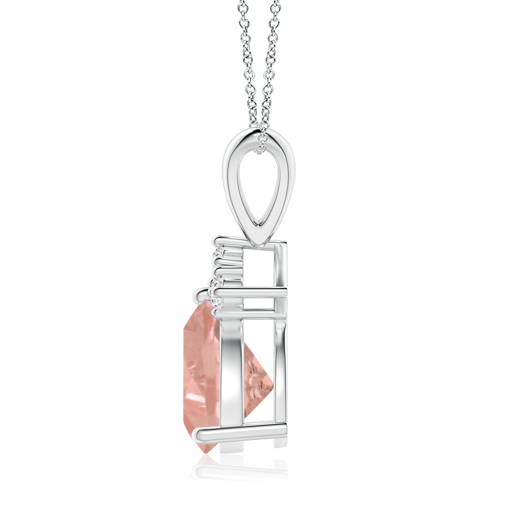 8mm AAAA Trillion Morganite Solitaire Pendant with Trio Diamonds in White Gold Side-1