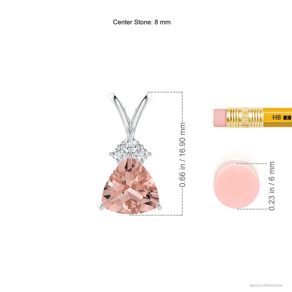 8mm AAAA Trillion Morganite Solitaire Pendant with Trio Diamonds in White Gold Ruler