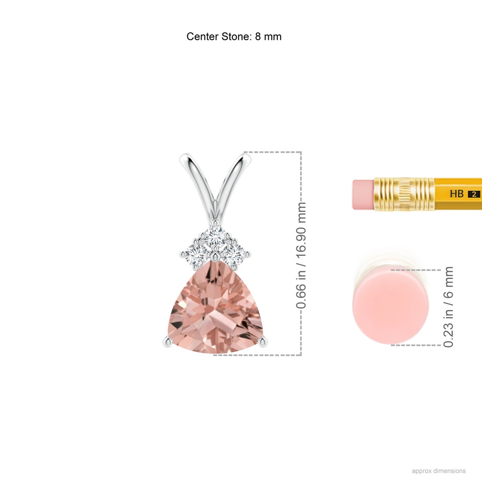 8mm AAAA Trillion Morganite Solitaire Pendant with Trio Diamonds in White Gold ruler