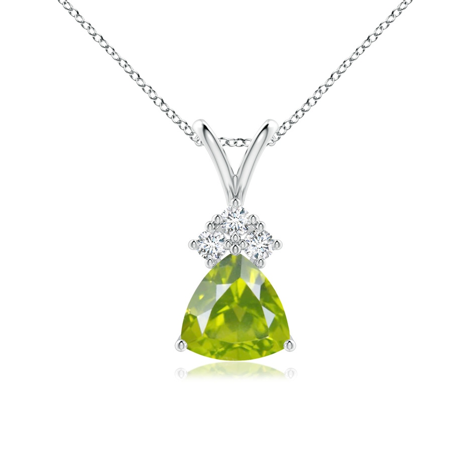 6mm AA Trillion Peridot Solitaire Pendant with Trio Diamonds in White Gold 