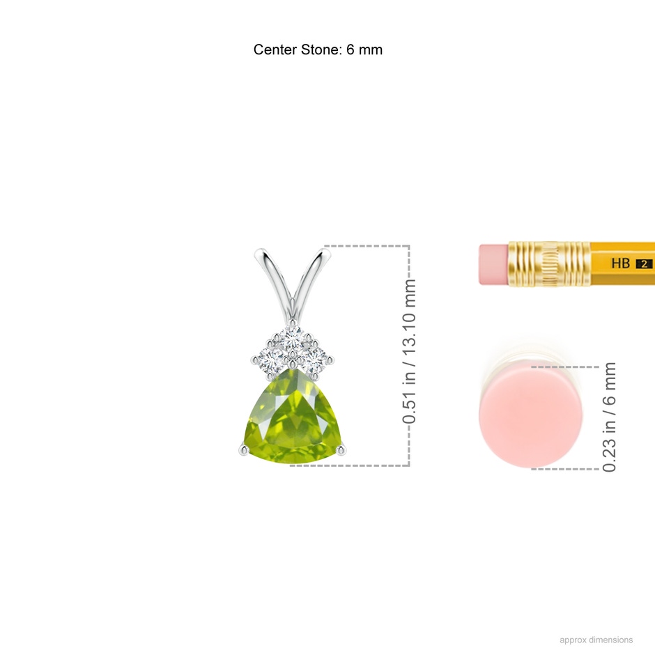 6mm AA Trillion Peridot Solitaire Pendant with Trio Diamonds in White Gold ruler