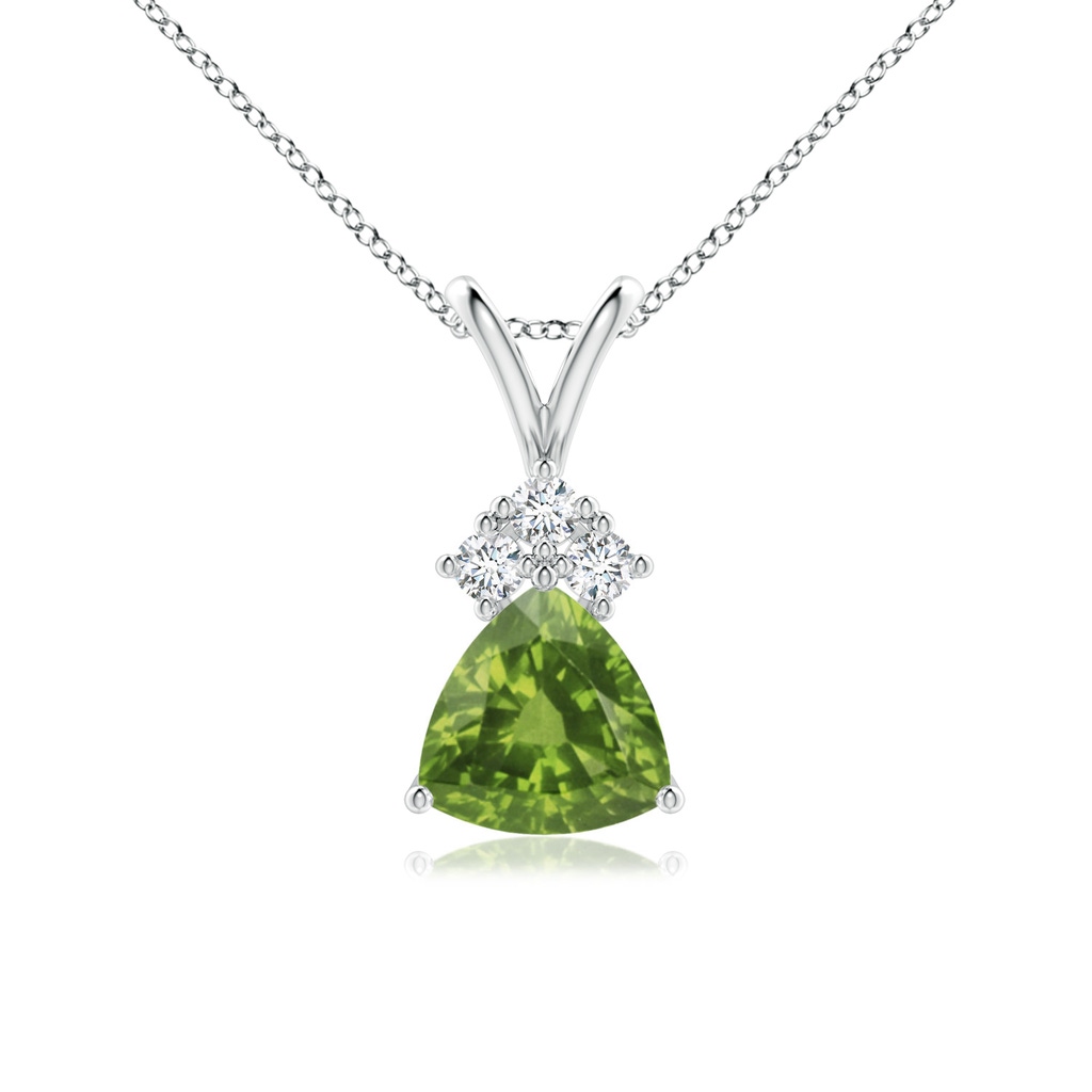 6mm AAAA Trillion Peridot Solitaire Pendant with Trio Diamonds in P950 Platinum