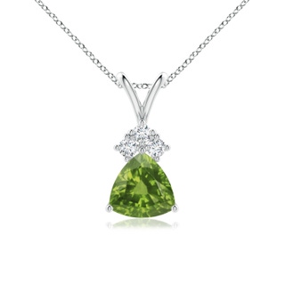 6mm AAAA Trillion Peridot Solitaire Pendant with Trio Diamonds in White Gold