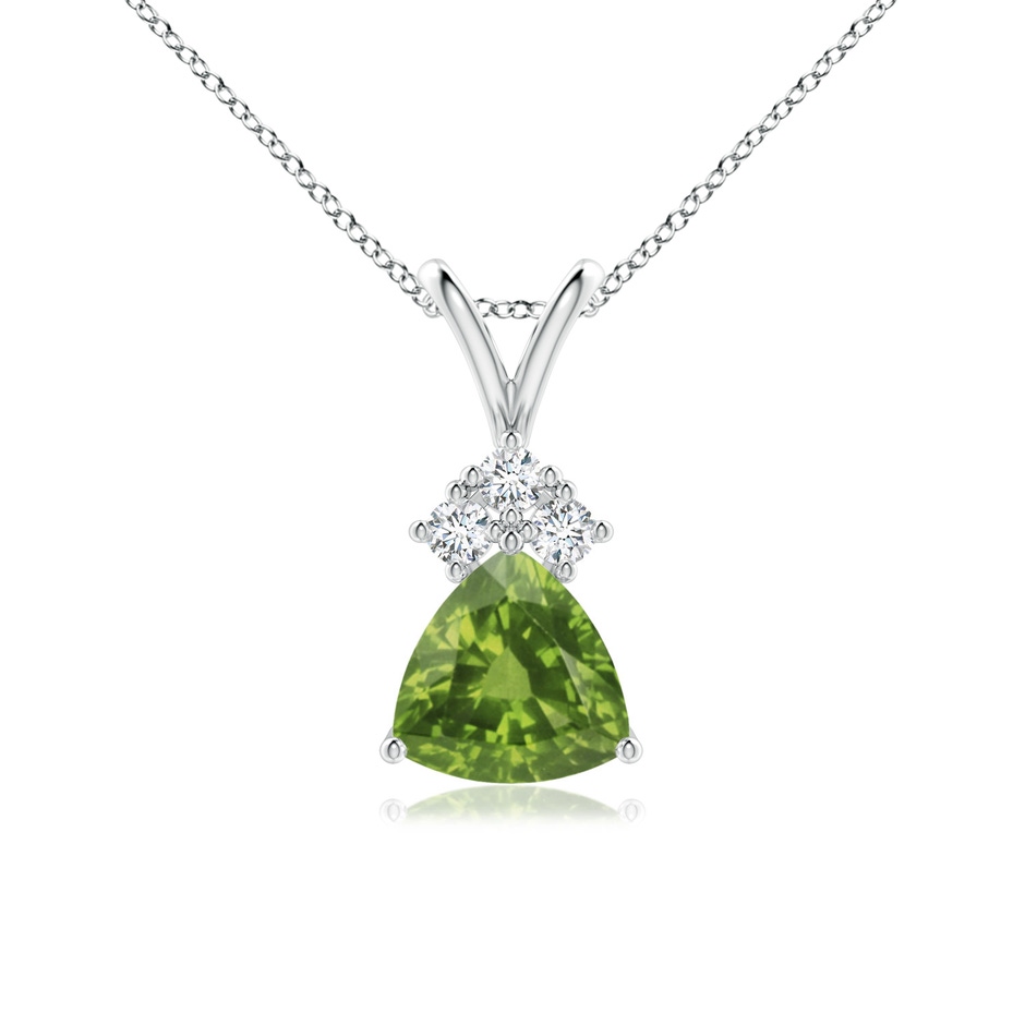6mm AAAA Trillion Peridot Solitaire Pendant with Trio Diamonds in White Gold 