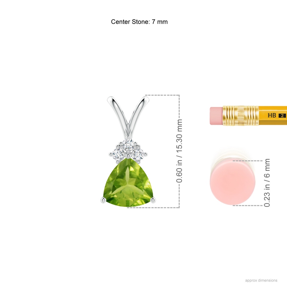 7mm AAA Trillion Peridot Solitaire Pendant with Trio Diamonds in White Gold ruler