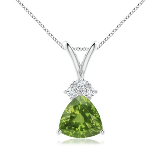 7mm AAAA Trillion Peridot Solitaire Pendant with Trio Diamonds in P950 Platinum