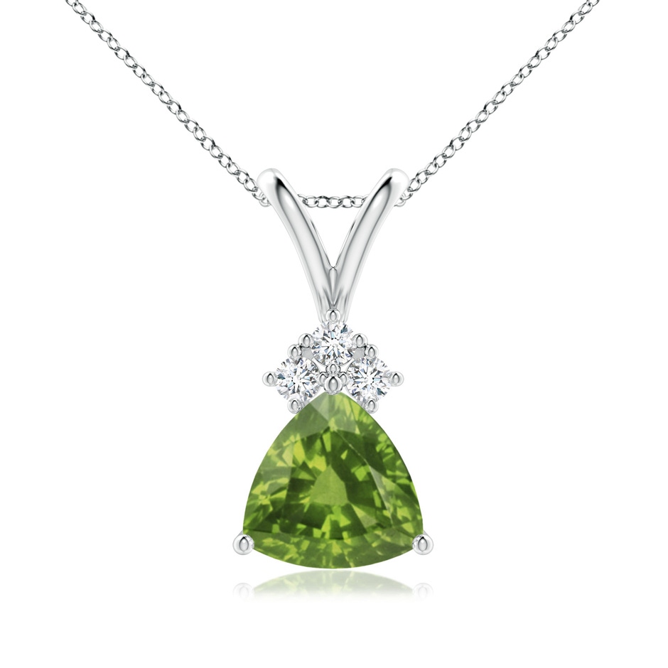 7mm AAAA Trillion Peridot Solitaire Pendant with Trio Diamonds in P950 Platinum 