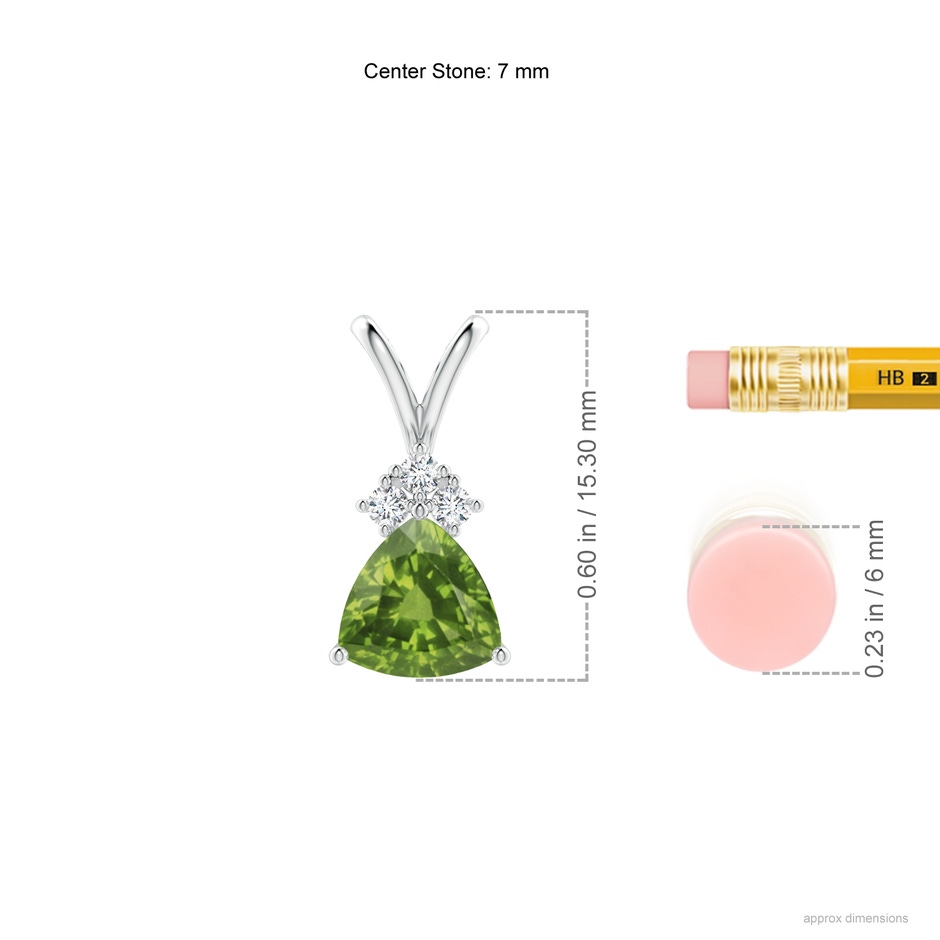 7mm AAAA Trillion Peridot Solitaire Pendant with Trio Diamonds in P950 Platinum ruler