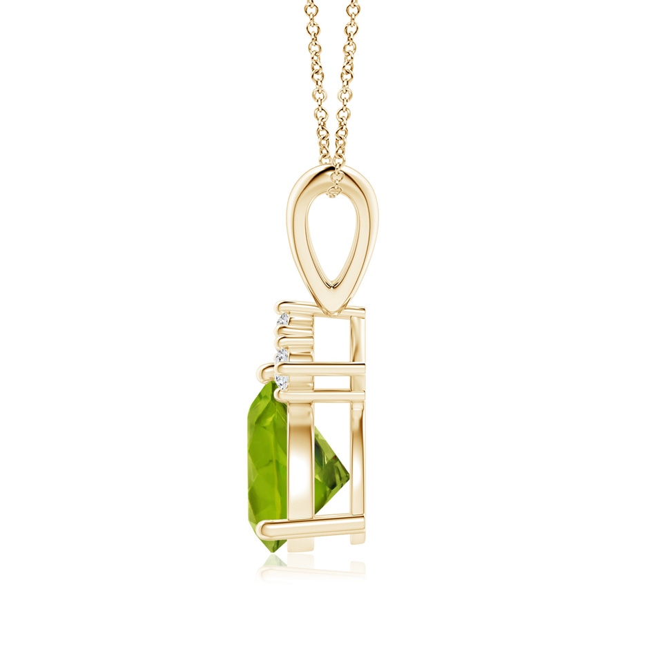 7mm AAAA Trillion Peridot Solitaire Pendant with Trio Diamonds in Yellow Gold side-1