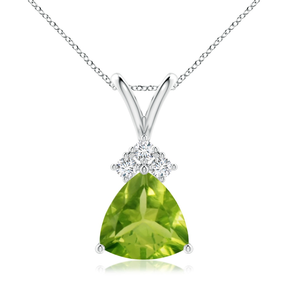 8mm AAA Trillion Peridot Solitaire Pendant with Trio Diamonds in White Gold 