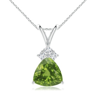 8mm AAAA Trillion Peridot Solitaire Pendant with Trio Diamonds in P950 Platinum