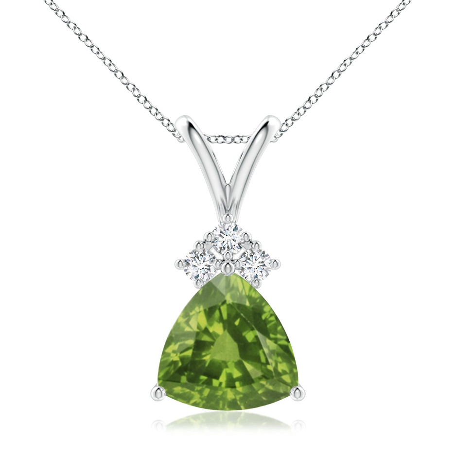 8mm AAAA Trillion Peridot Solitaire Pendant with Trio Diamonds in White Gold 