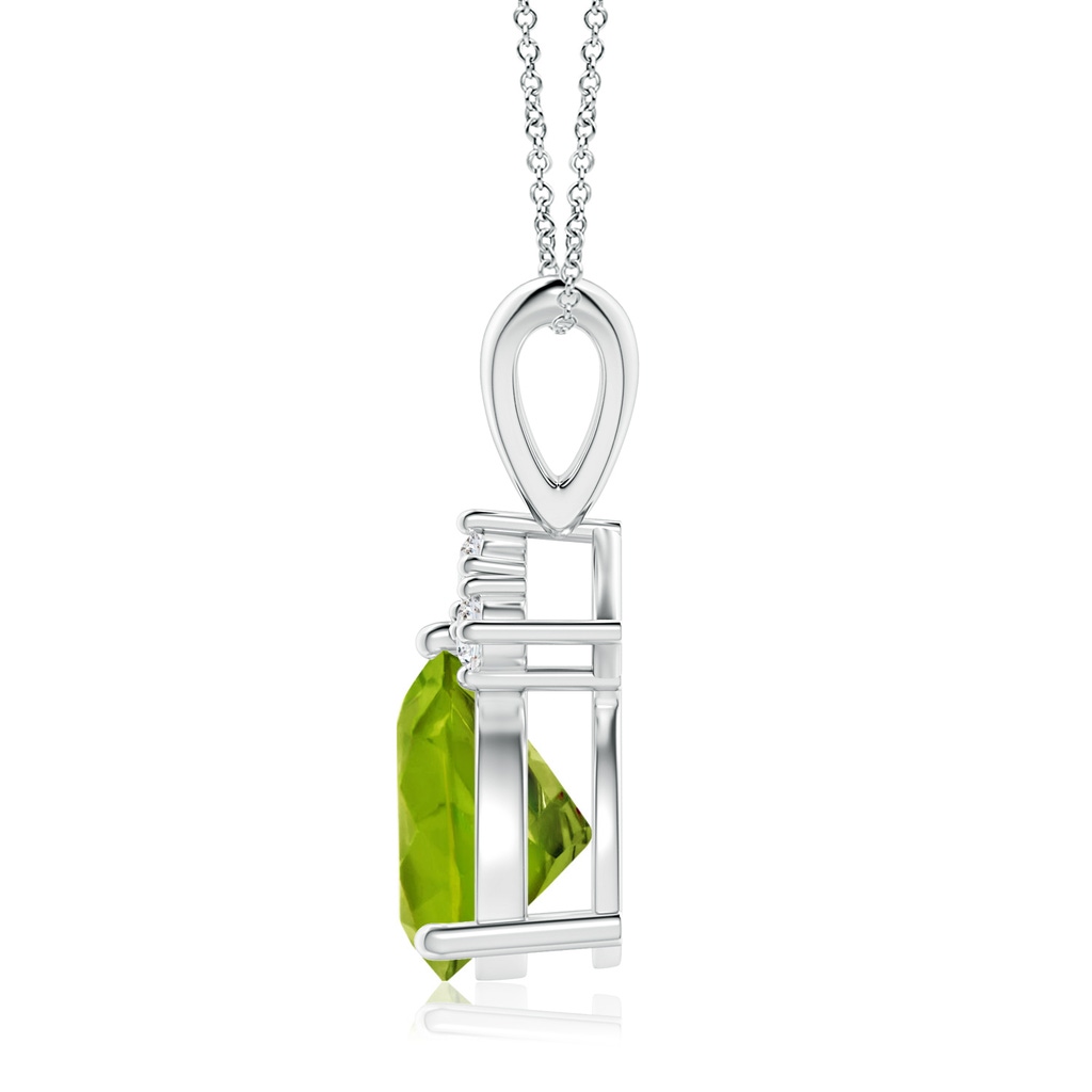 8mm AAAA Trillion Peridot Solitaire Pendant with Trio Diamonds in White Gold Side-1