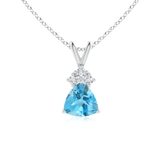 6mm AAA Trillion Swiss Blue Topaz Solitaire Pendant with Trio Diamonds in 9K White Gold