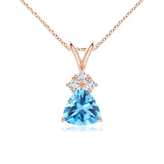 6mm AAA Trillion Swiss Blue Topaz Solitaire Pendant with Trio Diamonds in Rose Gold