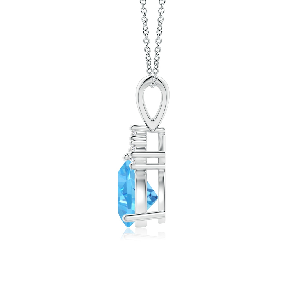 6mm AAA Trillion Swiss Blue Topaz Solitaire Pendant with Trio Diamonds in White Gold Side-1