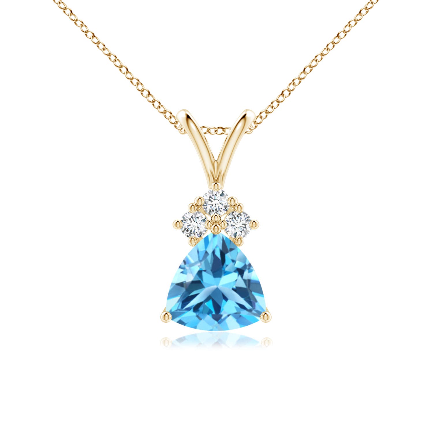 V-Bale Round Swiss Blue Topaz Solitaire Pendant | Angara