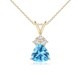 6mm AAA Trillion Swiss Blue Topaz Solitaire Pendant with Trio Diamonds in Yellow Gold