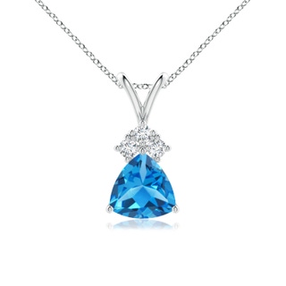 6mm AAAA Trillion Swiss Blue Topaz Solitaire Pendant with Trio Diamonds in P950 Platinum