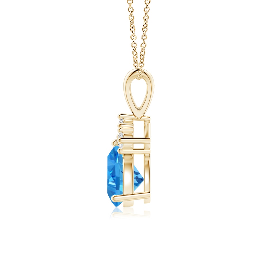 6mm AAAA Trillion Swiss Blue Topaz Solitaire Pendant with Trio Diamonds in Yellow Gold side-1