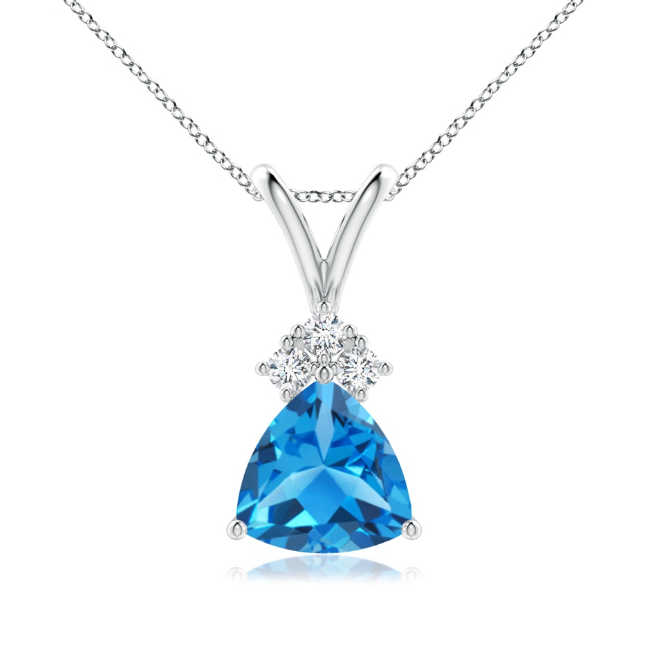 7mm AAAA Trillion Swiss Blue Topaz Solitaire Pendant with Trio Diamonds in P950 Platinum 