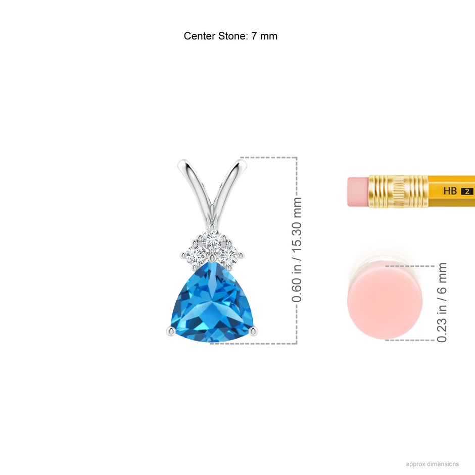 7mm AAAA Trillion Swiss Blue Topaz Solitaire Pendant with Trio Diamonds in P950 Platinum ruler