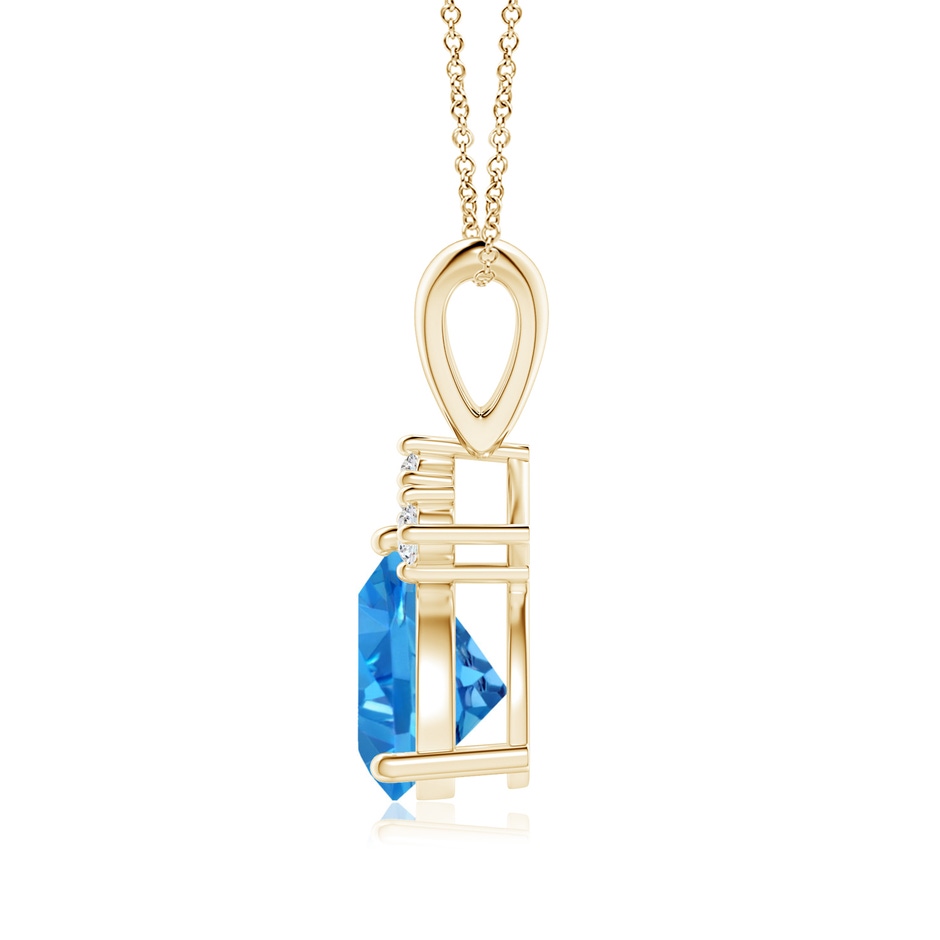 7mm AAAA Trillion Swiss Blue Topaz Solitaire Pendant with Trio Diamonds in Yellow Gold side-1