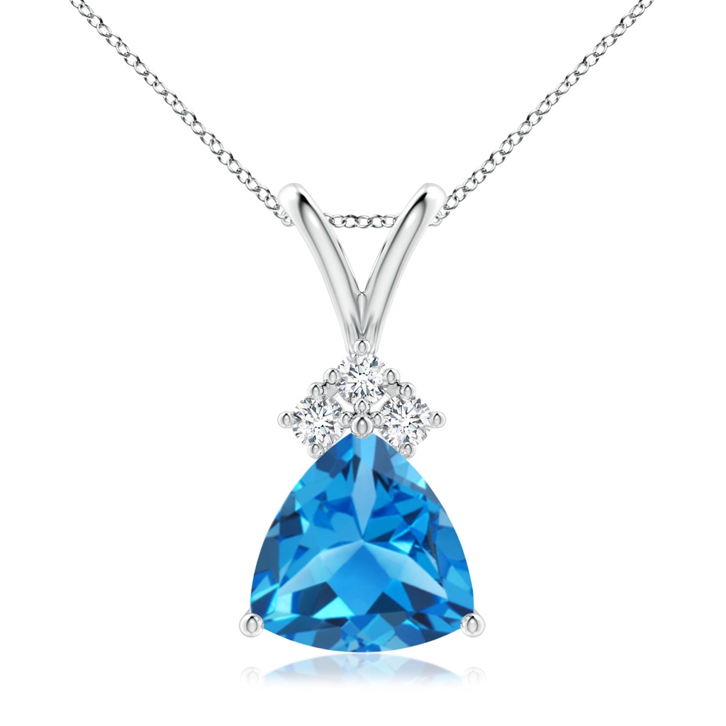 8mm AAAA Trillion Swiss Blue Topaz Solitaire Pendant with Trio Diamonds in P950 Platinum