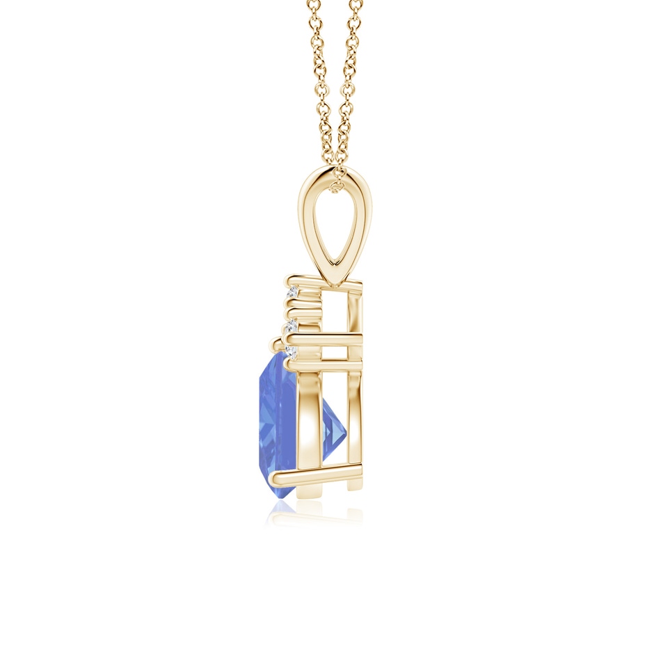 6mm AA Trillion Tanzanite Solitaire Pendant with Trio Diamonds in Yellow Gold side-1
