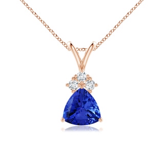 6mm AAA Trillion Tanzanite Solitaire Pendant with Trio Diamonds in Rose Gold