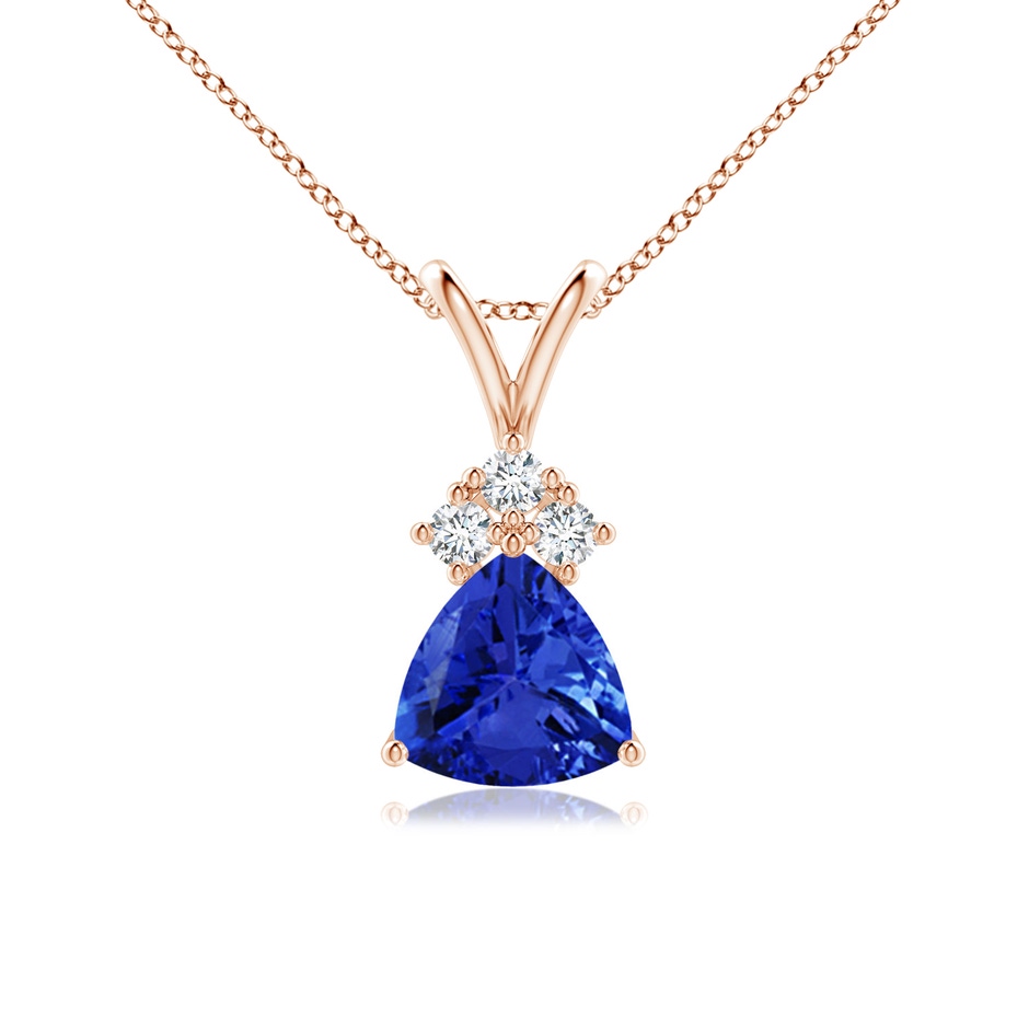 6mm AAA Trillion Tanzanite Solitaire Pendant with Trio Diamonds in Rose Gold 