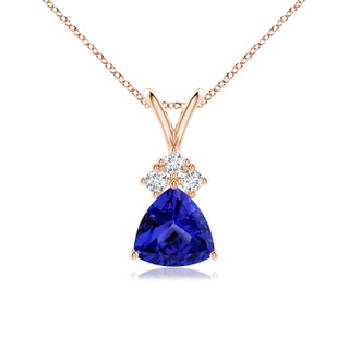 6mm AAAA Trillion Tanzanite Solitaire Pendant with Trio Diamonds in 10K Rose Gold