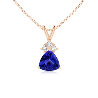 6mm AAAA Trillion Tanzanite Solitaire Pendant with Trio Diamonds in 9K Rose Gold