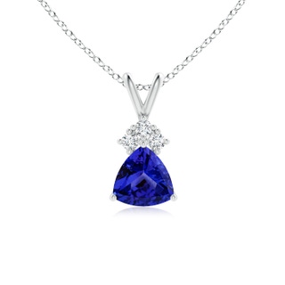 6mm AAAA Trillion Tanzanite Solitaire Pendant with Trio Diamonds in 9K White Gold