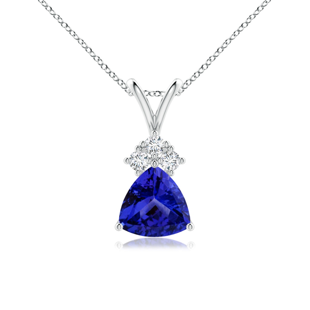 6mm AAAA Trillion Tanzanite Solitaire Pendant with Trio Diamonds in P950 Platinum