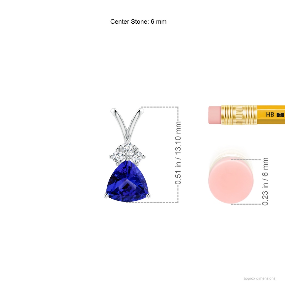 6mm AAAA Trillion Tanzanite Solitaire Pendant with Trio Diamonds in P950 Platinum ruler
