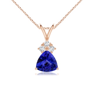 6mm AAAA Trillion Tanzanite Solitaire Pendant with Trio Diamonds in Rose Gold