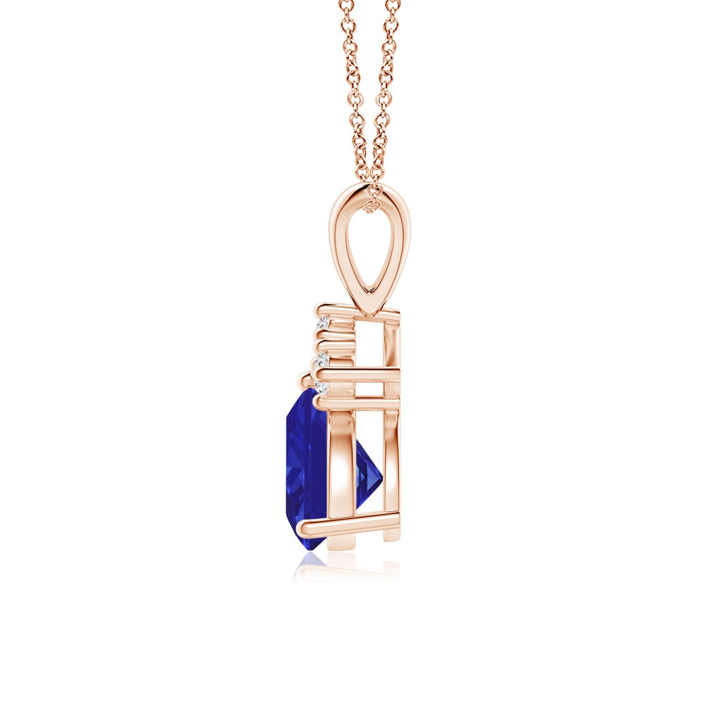 6mm AAAA Trillion Tanzanite Solitaire Pendant with Trio Diamonds in Rose Gold Side-1