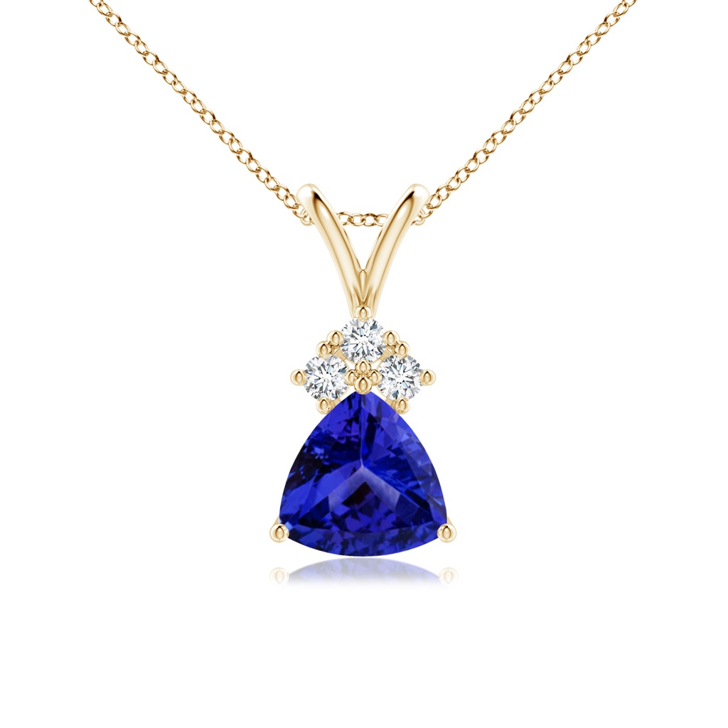 6mm AAAA Trillion Tanzanite Solitaire Pendant with Trio Diamonds in Yellow Gold