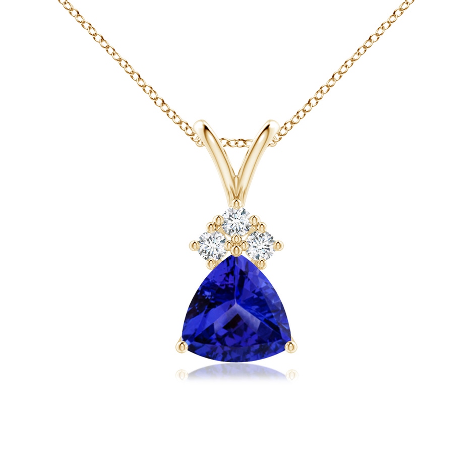 6mm AAAA Trillion Tanzanite Solitaire Pendant with Trio Diamonds in Yellow Gold 