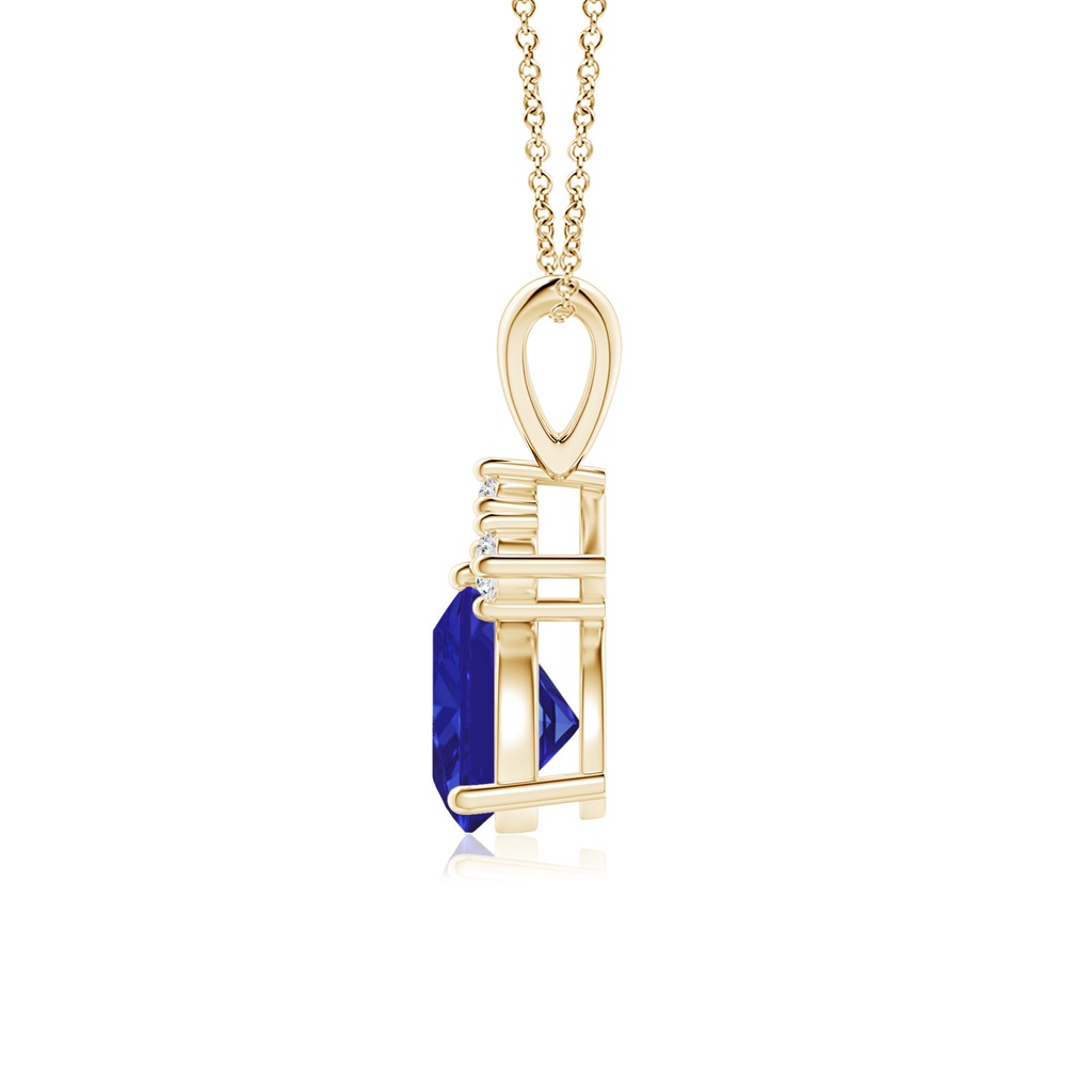 6mm AAAA Trillion Tanzanite Solitaire Pendant with Trio Diamonds in Yellow Gold - side_1