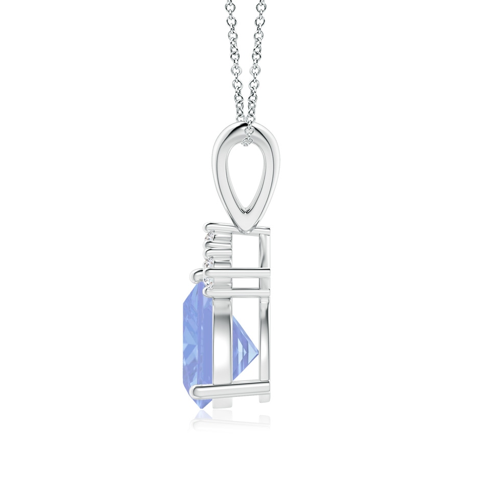 7mm A Trillion Tanzanite Solitaire Pendant with Trio Diamonds in White Gold side-1