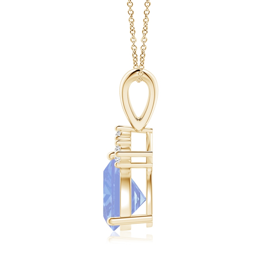 7mm A Trillion Tanzanite Solitaire Pendant with Trio Diamonds in Yellow Gold side-1
