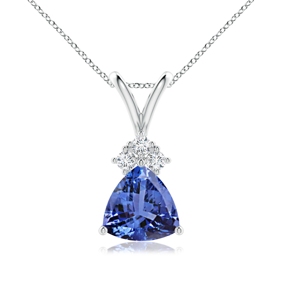 7mm AA Trillion Tanzanite Solitaire Pendant with Trio Diamonds in P950 Platinum 