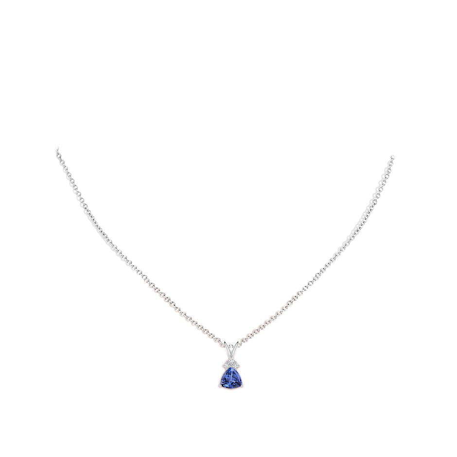 7mm AA Trillion Tanzanite Solitaire Pendant with Trio Diamonds in P950 Platinum body-neck