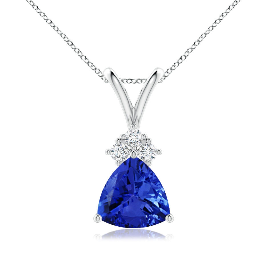 7mm AAA Trillion Tanzanite Solitaire Pendant with Trio Diamonds in P950 Platinum 
