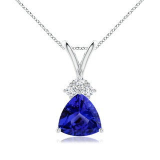 7mm AAAA Trillion Tanzanite Solitaire Pendant with Trio Diamonds in P950 Platinum