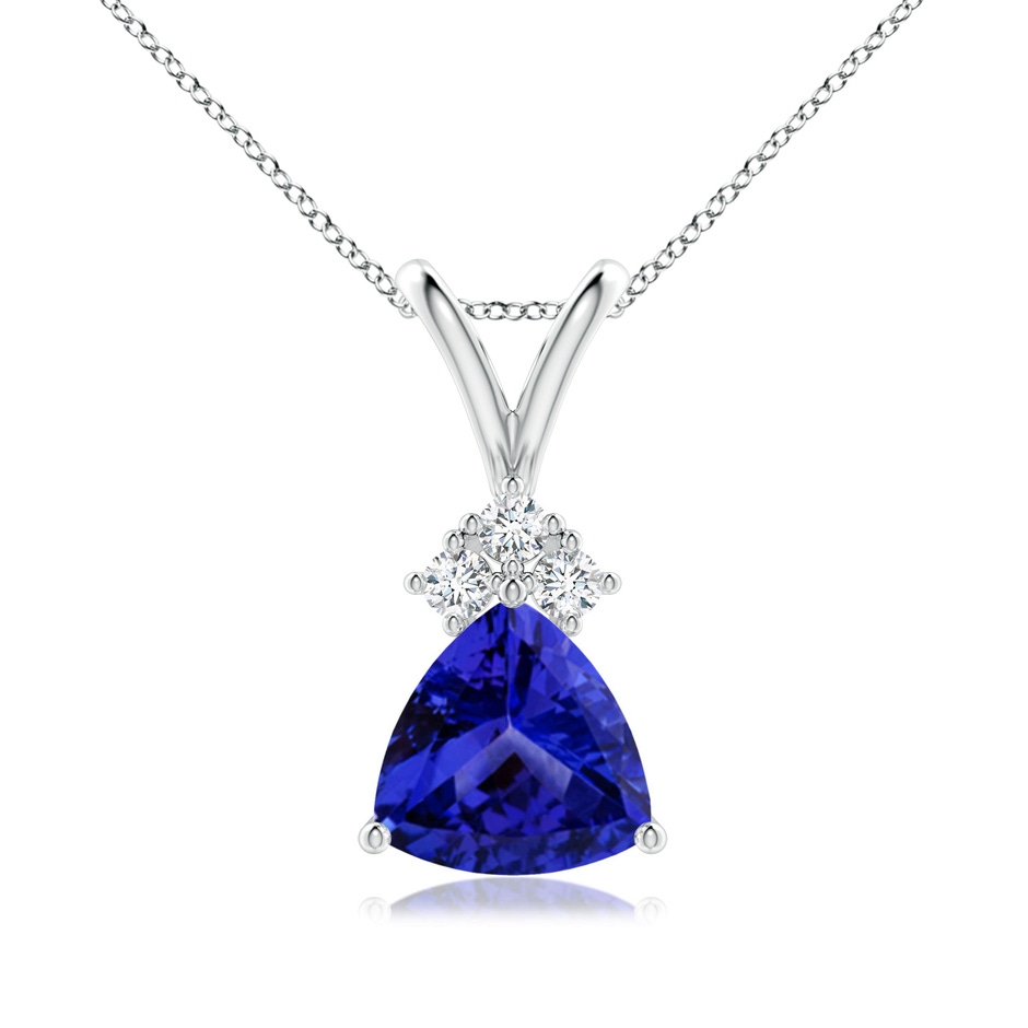 7mm AAAA Trillion Tanzanite Solitaire Pendant with Trio Diamonds in P950 Platinum 