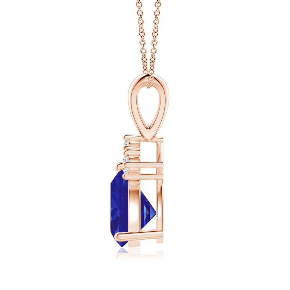 7mm AAAA Trillion Tanzanite Solitaire Pendant with Trio Diamonds in Rose Gold side-1