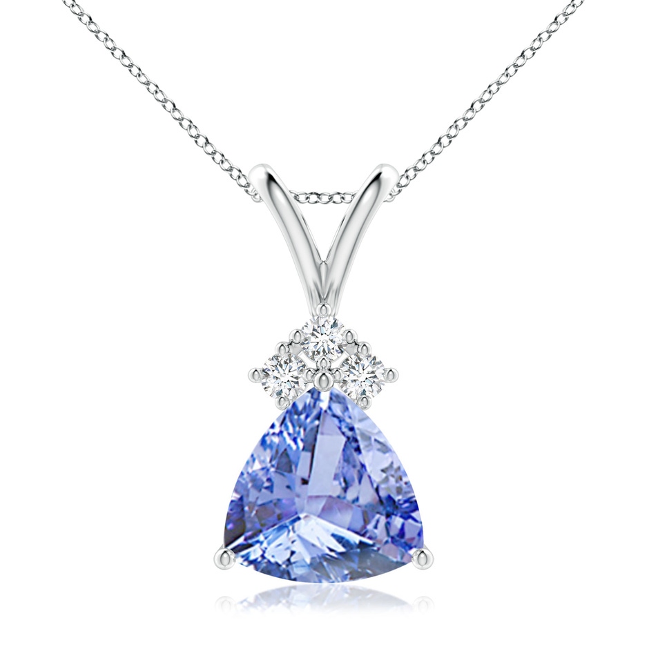 8mm A Trillion Tanzanite Solitaire Pendant with Trio Diamonds in White Gold 